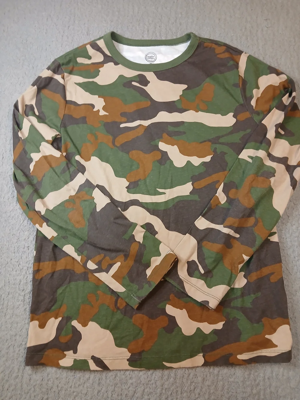 Boy's Wonder Nation Green Camouflage Long Sleeve T-Shirt Top SZ XL 14/16 New